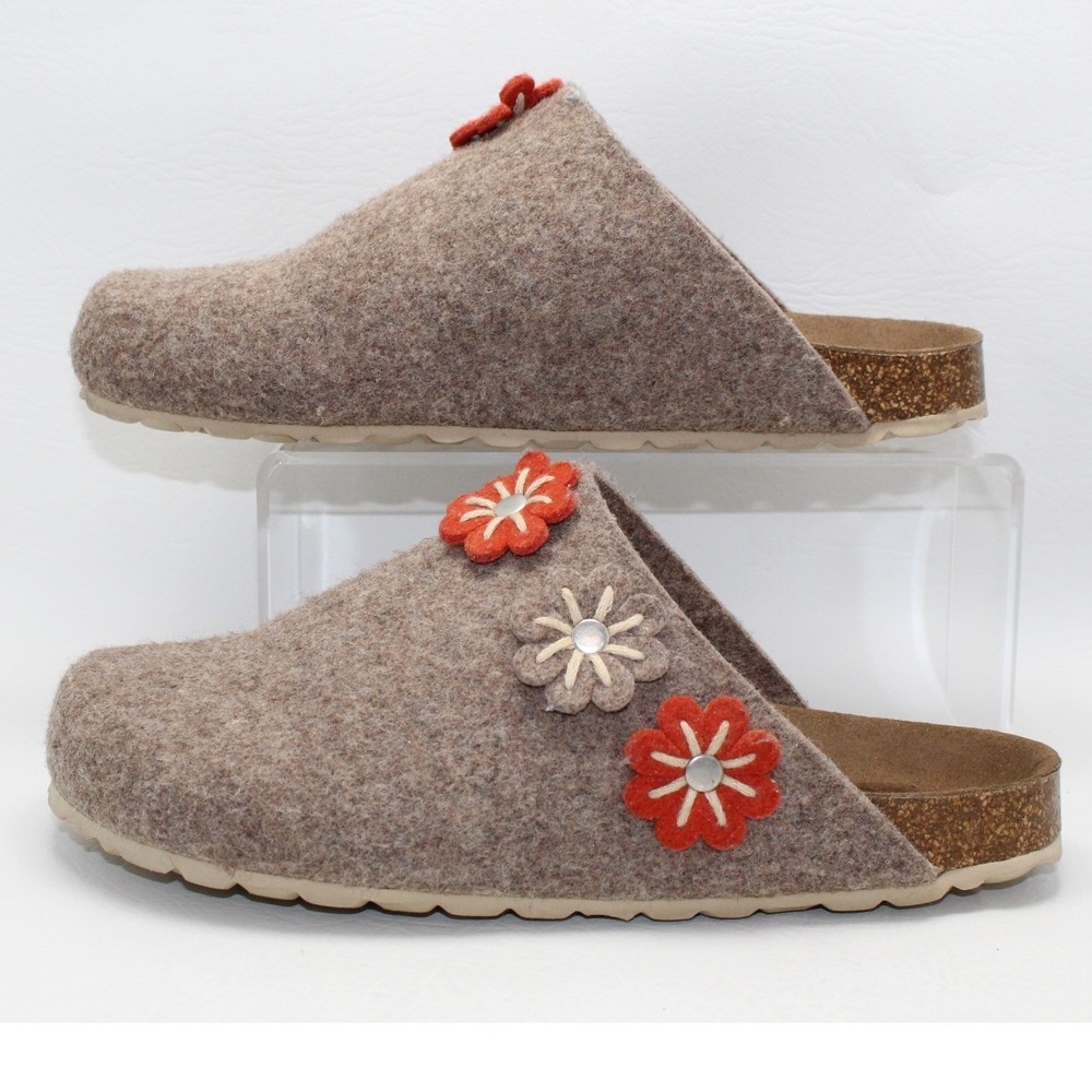 Autenti by Penti Wool Felt Floral Clogs Taupe Cork Mules Made in Spain Womens 40